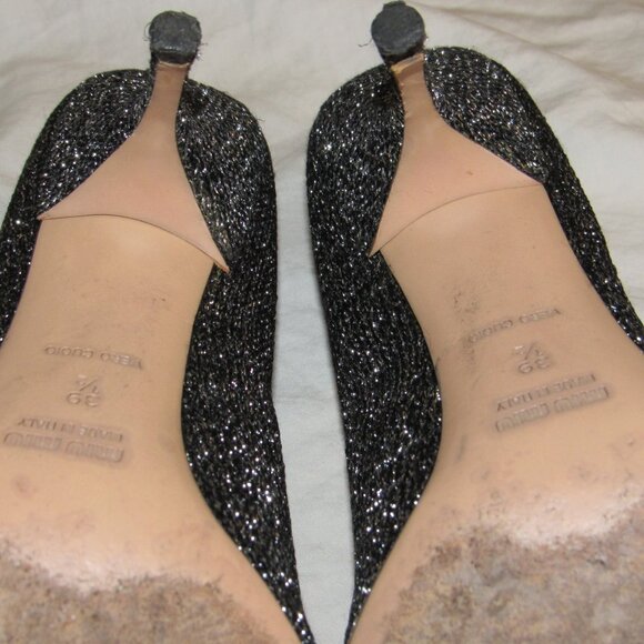 Miu Miu Black Silver Glitter Flower Stone Pointed Toe Witch Goth Heels 39 1/2 - Picture 7 of 7